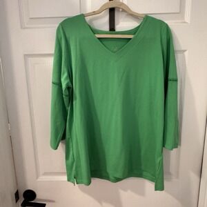 Belle France Emerald Green Women's Size L Green Long Sleeve Shirt Liquid‎ Knit
